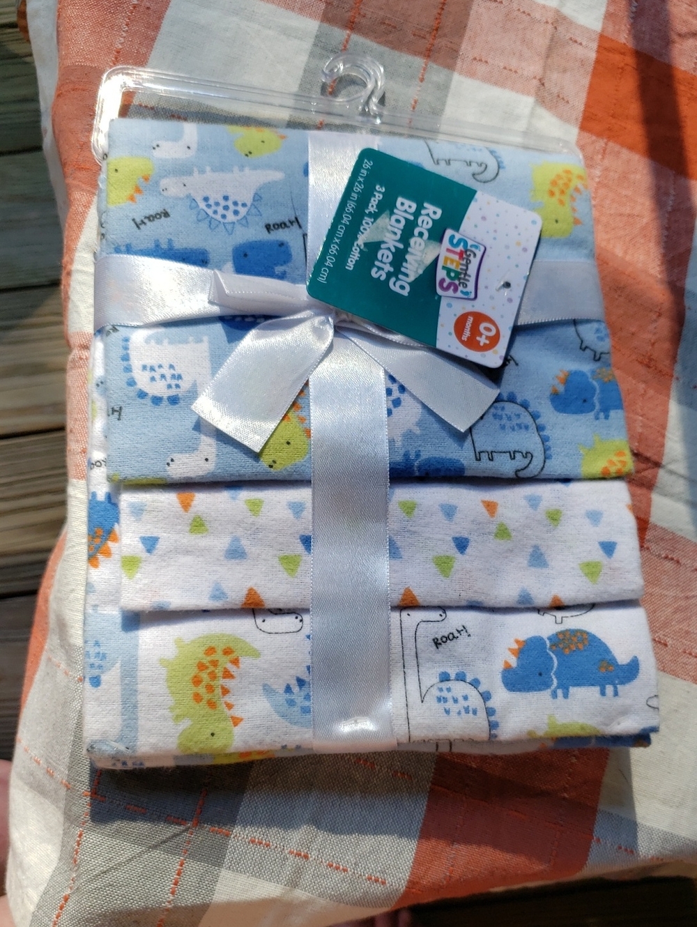 Baby Receiving Blankets - Blue Dinosaur Print